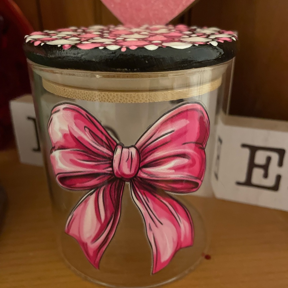 Handmade bow stash jar
